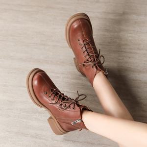 Botines de Mujer de Alta Calidad para Otoño e Invierno, de Cuero Vacuno Auténtico, con Tacón, Cierre de Cordones, Antideslizantes, Resistentes al Desgaste, de Cuero Genuino para Primavera - Product Image 3