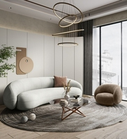Ensemble de canapés modernes minimalistes et courbés en tissu de laine pour salon, design décontracté européen, adapté au salon.