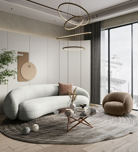 Moderno y Sencillo Sofá Seccional de Tres Plazas con Diseño de Arco, Tapizado en Lana de Cordero y Madera Maciza, Estilo Europeo Informal para Sala de Estar - Product Image 4