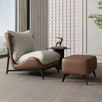 Modernes Luxus-Design, Echtes Leder und Stoff, Einzelsofa, Gemütlicher Kaffee-Stuhl, Set, Wohnzimmermöbel.