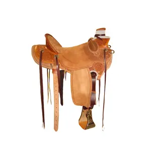 Tan Color Hand made horse western saddle with tooled design leather horse western saddle