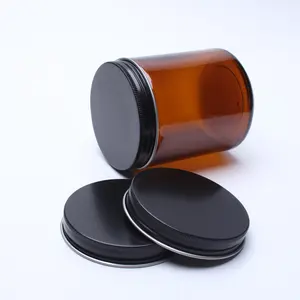 New Product Metal Glass Candle Jar With Aluminum Metal Lids Non Spill Amber Wide Mouth Food Grade Capsule Glass Bottle