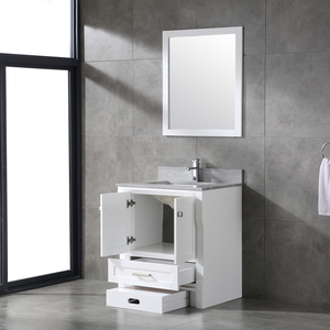 Meuble-lavabo carré moderne blanc en bois, autoportant, écologique, durable et résistant à l'eau, avec vasque en céramique pour salle de bain - Product Image 6