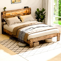 Lit plateforme moderne en bois avec tête de lit, éclairage LED, station de charge et rangement, taille Queen
