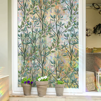 Película de Privacidad para Ventanas con Diseño de Hojas Verdes Arcoíris, Película para Puertas de Vidrio, Adhesivo Estático para Ventanas, para Hogar y Oficina