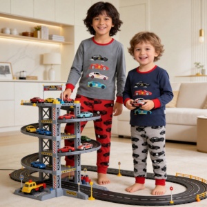 <span class=keywords><strong>Pigiama</strong></span> da Bambino a 2 Pezzi con Stampa Auto da Corsa, Set <span class=keywords><strong>Pigiama</strong></span> con Motivo Veicoli per Bambini, 95% Cotone + 5% Spandex, Set <span class=keywords><strong>Pigiama</strong></span> a Maniche Lunghe - Product Image 1