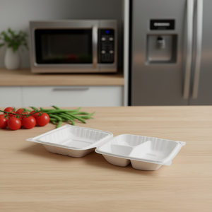 Boîte à lunch 3 compartiments 8x8 PP 3h Corporation H-ML83W, compatible micro-ondes, avec couvercles à clapet pour le stockage en cuisine, design classique - Product Image 2