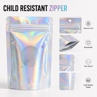 Sacs en Mylar holographiques personnalisés, résistants aux enfants, refermables, anti-odeurs, pochettes verticales pour l'emballage de bonbons, de collations et de thé