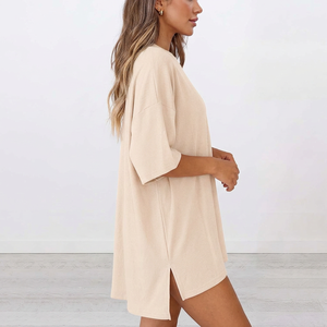 Oversized <b>Batwing</b> Sleeve Knitted <b>T</b>-<b>Shirt</b> Solid Color O-Neck Casual Summer Wear Unisex Breathable Pullover Beige - Product Image 6