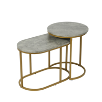 Ensemble de 2 tables basses de style farmhouse extensibles et convertibles, ovales et rondes, en marbre blanc et métal, pour salon moderne