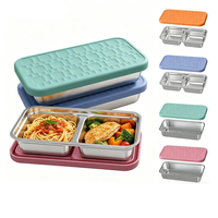 Boîte alimentaire étanche en acier inoxydable 304 avec couvercle en silicone, réutilisable, 1 ou 2 compartiments, pour le rangement des collations en voyage et en camping