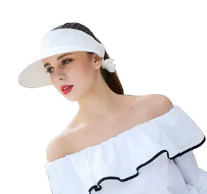 cotton outdoor sunhats with zipper connection detachable and the ponytail wide visor hight quality white hats for woman