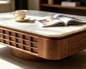 โต๊ะกาแฟหินอ่อนทันสมัยพร้อมที่เก็บของ โครงไม้ เฟอร์นิเจอร์ห้องนั่งเล่น - Product Image 4