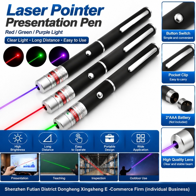 Long Distance Laser Pointer Wireless Presenter Red Green Purple Light Teaching Pen for Presentation