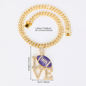 2025 I Love <span class=keywords><strong>NFL</strong></span> Rugby <span class=keywords><strong>Match</strong></span> Bleu Pendentif avec Chaînes pour Hommes Hip Hop Football Pendentif Collier Bijoux Cadeau pour Femmes En Gros - Product Image 5