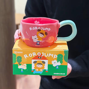 Rorojump <b>Ceramic</b> <b>Mug</b> Pink With Handle Hand Painted Underglaze Colors Gift For Couples Home Office Use - Product Image 1