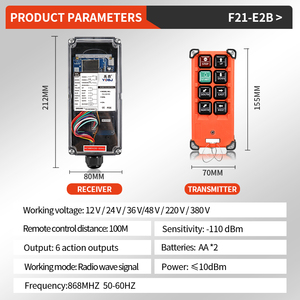 F21-E2B 6 ปุ่มควบคุมความเร็วเดียวรีโมทคอนโทรลไร้สายอุตสาหกรรมพร้อมสวิตช์กุญแจ 10A 220V สวิตช์รีโมทคอนโทรลไร้สาย - Product Image 2