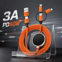 Produk Tren 2026 untuk E-commerce Kabel Pengisi Daya Multi 3A 6 in 1, Kabel Pengisi Daya Multi USB C/A, Kabel Pengisi Daya Ponsel Universal