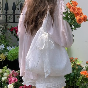 Bolso Tote de Lona con Encaje Estilo Coreano, Blanco, Bordado Suave, para Uso Diario, Verano 2025 - Product Image 2
