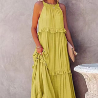 Europe et États-Unis Nouveau Style de vacances d'été Robe longue à bride Swing Robe de plage élégante Femme