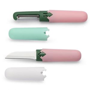Couteau à éplucher et éplucheur de fruits/melons 2-en-1 en acier inoxydable avec manche en bois, ambidextre, multi-usages pour la cuisine domestique - Product Image 2