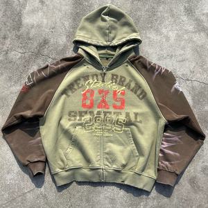 Vente en gros : Sweat à capuche zippé surdimensionné en coton épais, sérigraphié, style vintage, effet délavé à l'acide - Product Image 2