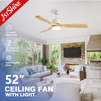 Ventilateur de plafond intelligent 1stshine avec lumière LED, design moderne professionnel, 52 pouces, pales en bois massif, télécommande, directement de l'usine