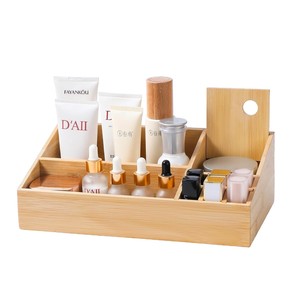 Wooden Desktop Storage Box Cosmetic Organizer Compartmentalized Skincare Product Organizer <b>Solid</b> <b>Wood</b> Office <b>Desk</b> Storage Box - Product Image 3