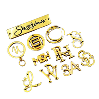 Etiqueta de identificación de latón chapada en oro con letras hechas a mano, para gafas de sol, ropa, metal de calidad, personalizable, logotipo personalizado para bolso.