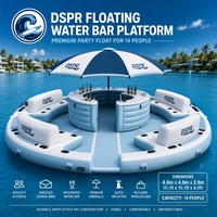 Île flottante gonflable commerciale avec bar château et plateforme aquatique pour hôtels, fêtes et parcs aquatiques extérieurs