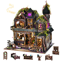 Kit de Casa de Muñecas en Miniatura 3D de Madera, Rompecabezas con Luz LED, Decoración para Estantería, Regalos de Fantasía y Misterio