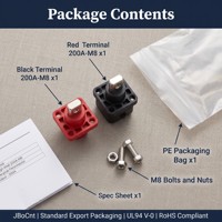 Connecteur terminal traversant mur M8 200A 2500V AC nickelé UL94 V0 rouge noir pour raccordement de barre omnibus de stockage d'énergie