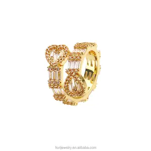 Foxi đồ trang sức thời trang cổ điển Brass Nhẫn chì nickel-free18K mạ Vàng Zircon Iced out tim nhẫn cho phụ nữ người đàn ông