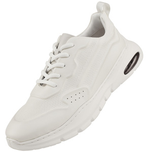 Genuine Leather Chunky Sneakers <b>Round</b> <b>Toe</b> Low <b>Heel</b> Breathable Mesh Lining Rubber Outsole Men's Walking Shoes - Product Image 4