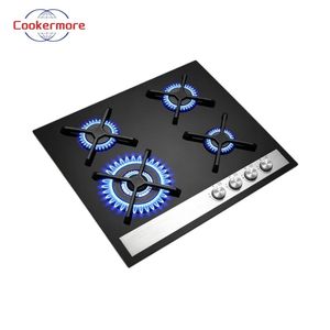 Table de cuisson à gaz encastrable 4 brûleurs avec brûleur <span class=keywords><strong>wok</strong></span> 60 cm noir 8000W pour usage extérieur et hôtelier - Product Image 1
