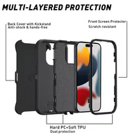 Coque de protection antichoc Defender avec béquille et clip ceinture en PC+TPU pour iPhone 17 16 15 14 13 11 Pro Max