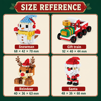 Série d'ornements de Noël en blocs de construction, figurines décoratives miniatures saisonnières assorties (Père Noël, Bonhomme de neige, Arbre, Renne) avec boîte colorée