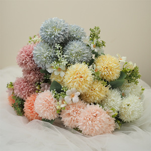Spring <b>Artificial</b> Dandelion Ball Bouquet 7 Fork <b>Hydrangea</b> Chrysanthemum Single Stem Flower Desktop Decor Accessories - Product Image 3