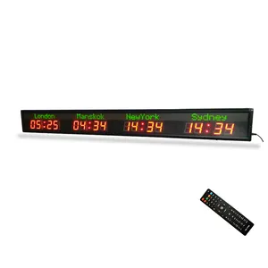 [Customization] прямые красные и зеленые мировые цифровые часы с часовым поясом, освещение торгового зала финансового рынка
