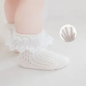 2024 Großhandel Baby Kinder Mädchen Sommersocken mit Spitzentrimmer Socken Kleinkinder Socken Kinder vierfarbige Knöchelsocken