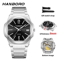 HABBORO – montre-bracelet mécanique automatique Ultra mince pour hommes, 9mm, cristal saphir, date, montre-bracelet pour hommes, Business Office 018