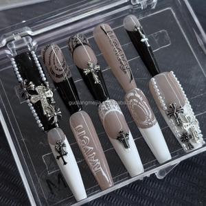 <span class=keywords><strong>Ongles</strong></span> à presser peints à la main avec strass, esthétique Clean Girl, couverture complète, écologiques et réutilisables pour usage quotidien et manucure - Product Image 6