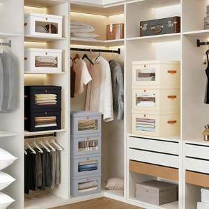 Wholesale Foldable Fabric Storage <b>Boxes</b> with Transparent Window & PU Handles Stackable <b>Wardrobe</b> Organizers for Home Use - Product Image 3