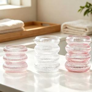 Vase en verre côtelé à design à bulles superposées, rose blush transparent, vase à fleurs décoratif, centre <span class=keywords><strong>de</strong></span> table pour la maison, décoration <span class=keywords><strong>de</strong></span> salon - Product Image 1