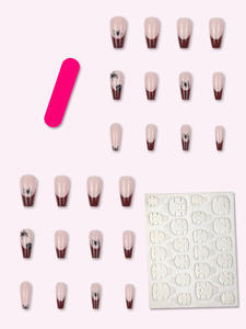 Faux ongles à pression en ABS forme de ballet moyen, 24 pièces, faux ongles à motif d'araignée française marron d'<span class=keywords><strong>Halloween</strong></span>, faciles et rapides pour <span class=keywords><strong>manucure</strong></span> - Product Image 4