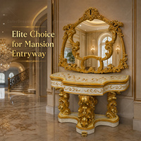 Console d'entrée de luxe baroque royale ornée de miroirs, en bois massif sculpté doré pour hall d'entrée de grande maison