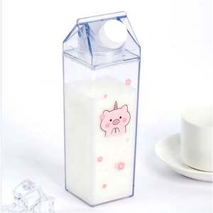 Bouteilles de lait en plastique acrylique transparent à double paroi en forme de carton de lait de 17 oz (500 ml) et 34 oz (1000 ml) avec couvercle à vis - Product Image 3