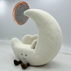 เก้าอี้โซฟาทรงพระจันทร์สไตล์ครีม MR สำหรับห้องนั่งเล่น ระเบียง ดีไซน์เรียบง่ายทันสมัย เก้าอี้พักผ่อนเดี่ยว - Product Image 2