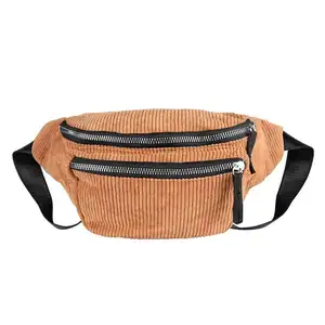Vintage Casual Sport Waist Bag For Outdoors Girls Waist Bag Chest Corduroy Fanny Packs