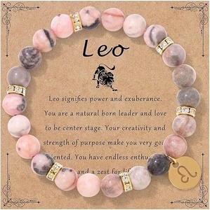Nuevo Modelo de Pulsera Bohemia <span class=keywords><strong>con</strong></span> Signo del Zodiaco, Cuentas de Piedra Zebra Rosa y Cordón <span class=keywords><strong>El</strong></span>ástico para Viajes y Recuerdos - Product Image 2